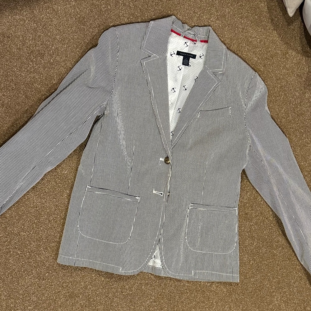 Tommy Hilfiger women’s blazer medium in navy pinstripe